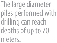 As estacas de grande diâmetro executadas por perfuração a rotação podem atingir profundidades de até 70 metros.